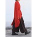 Pullover o neck red knit tops plus size drawstring asymmetric crane tops