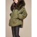 Trendy Army Green hooded Raccoon hair collar drawstring Winter Duck Down down coat