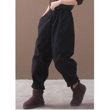 2019 black loose cotton pants elastic waist casual harem pants