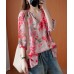 Handmade v neck summer Shirts Wardrobes red print blouses