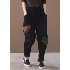 Classy black pant plus size elastic waist patch Sewing wild pants