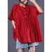 Organic o neck cotton shirts red short tops summer