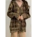 Cute brown plaid knit cardigans Loose fitting winter knit outwear v neck