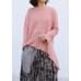 Winter o neck pink knitted blouse plus size clothing drawstring asymmetric top