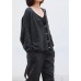 Chunky dark gray knit jacket casual v neck knitwear pockets