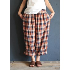 Xia Xin original design cotton and linen pants female loose nine points pants elastic waist