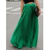 Boho Elastic Waist Pleated Pure Color Women Skirts