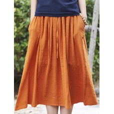 Women Casual Solid Color Cotton Linen Skirts