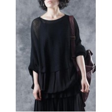 For Spring black knitted clothes casual o neck knitted blouse Batwing Sleeve