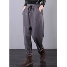 DIY gray trousers elastic waist drawstring pockets Outfits casual pants