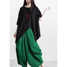 Women Black Cotton O Neck Asymmetric Tee