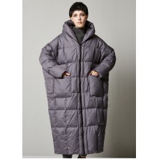 Women Grey Loose hooded long Winter Duck Down down coat