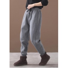 fashion warm winter cotton gray pant loose patchwork drawstring elastic waist casual pants