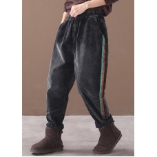 women casual loose black pants patchwork elastic waist wild trousers