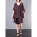 chocolate cotton linen v neck ruffles tops and women casual shorts two pieces